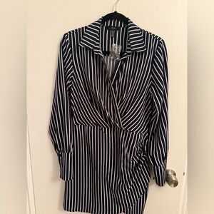 Aqua Women's Navy and White Striped Blouse